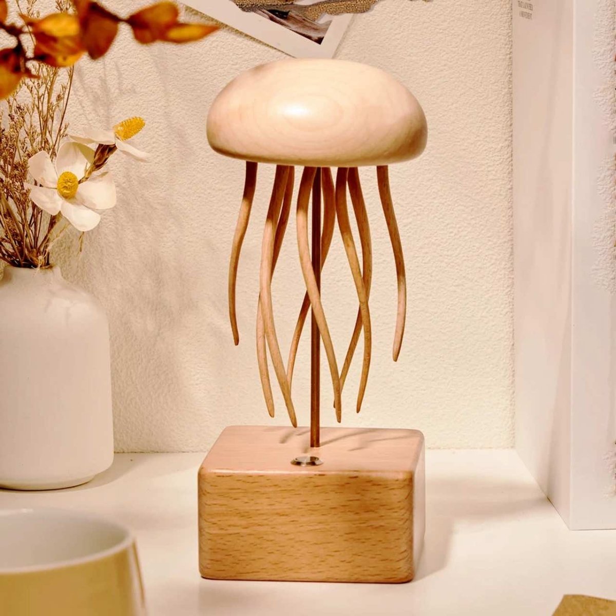Handcrafted Walnut Jellyfish Automaton – The Ocean’s Gentle Dancer - Luminoya